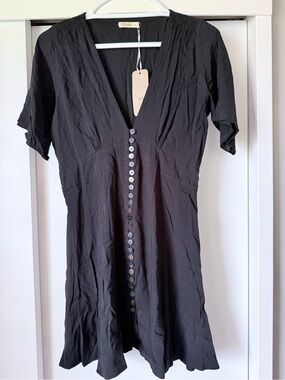Women’s Black Button-Front V-Neck Dress